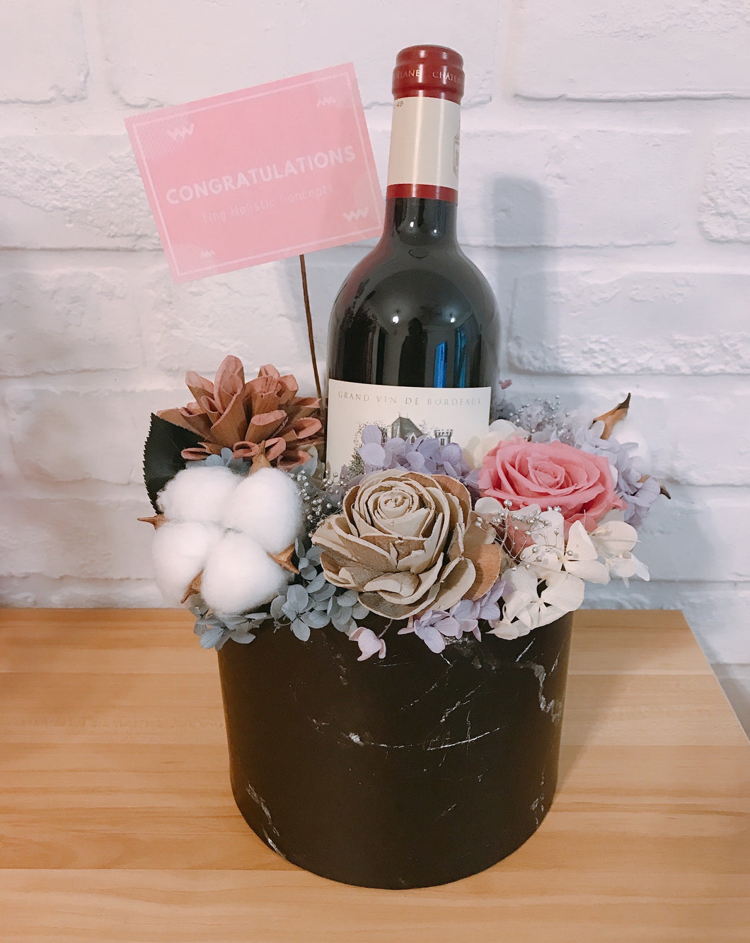 Scented flowers and wine